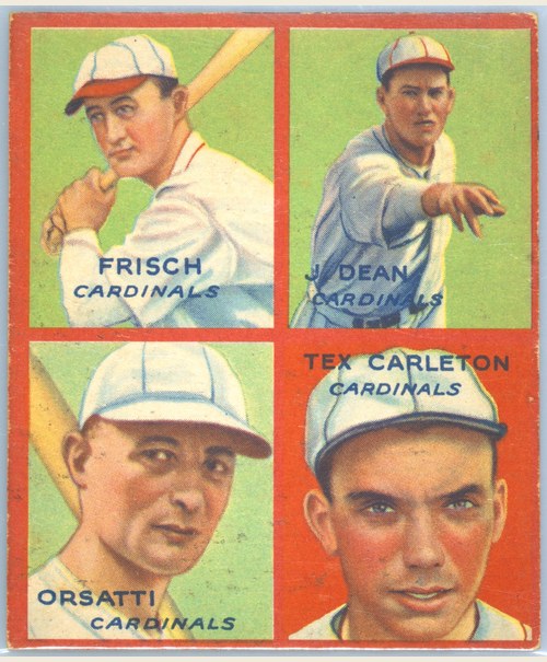 1935 Goudey 4-in-1 #10 Frankie Frisch / Dizzy Dean / Ernie Orsatti / Tex Carleton, St. Louis Cardinals