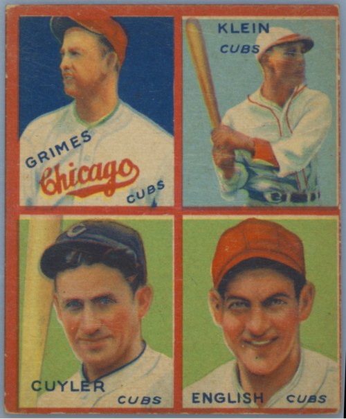 1935 Goudey 4-in-1 #11 Burleigh Grimes / Chuck Klein / Kiki Cuyler / Woody English, Chicago Cubs