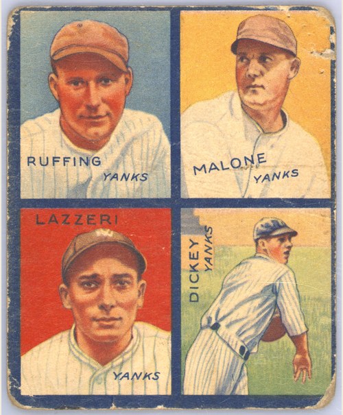 1935 Goudey 4-in-1 #26 Red Ruffing / Pat Malone / Tony Lazzeri / Bill Dickey, New York Yankees