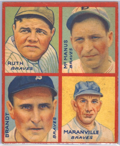 1935 Goudey 4-in-1 #27 Babe Ruth / Marty McManus / Ed Brandt / Rabbit Maranville, Boston Braves