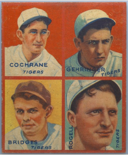 1935 Goudey 4-in-1 #4 Mickey Cochrane / Charlie Gehringer / Tommy Bridges / Billy Rogell, Detroit Tigers