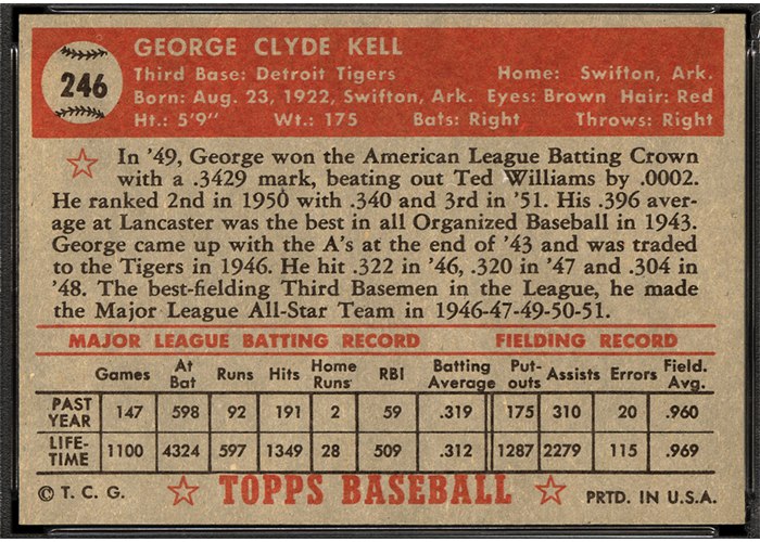 1952 Topps #246 George Kell (back)