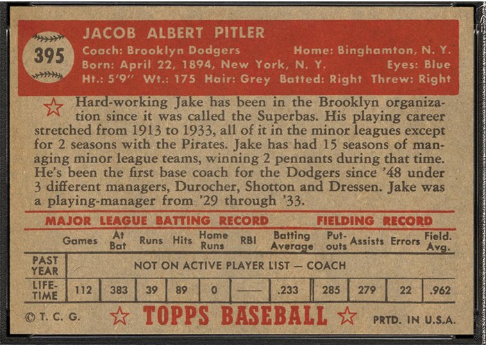 1952 Topps #396 Dick Williams (back)