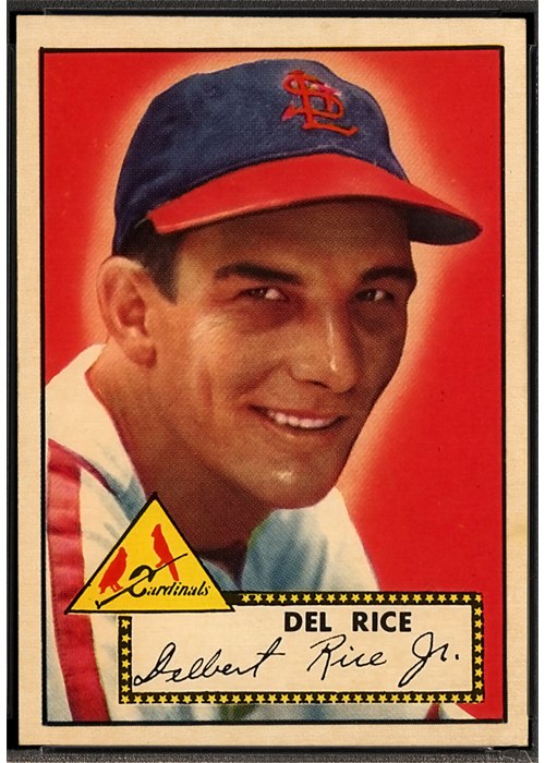1952 Topps #100 Del Rice, St. Louis Cardinals (front)