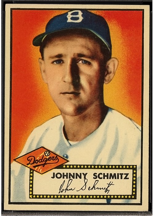 1952 Topps #136 Johnny Schmitz, Brooklyn Dodgers (front)