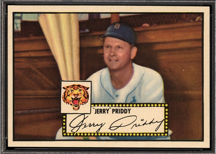 1952 Topps #28 Jerry Priddy, Detroit Tigers (front)