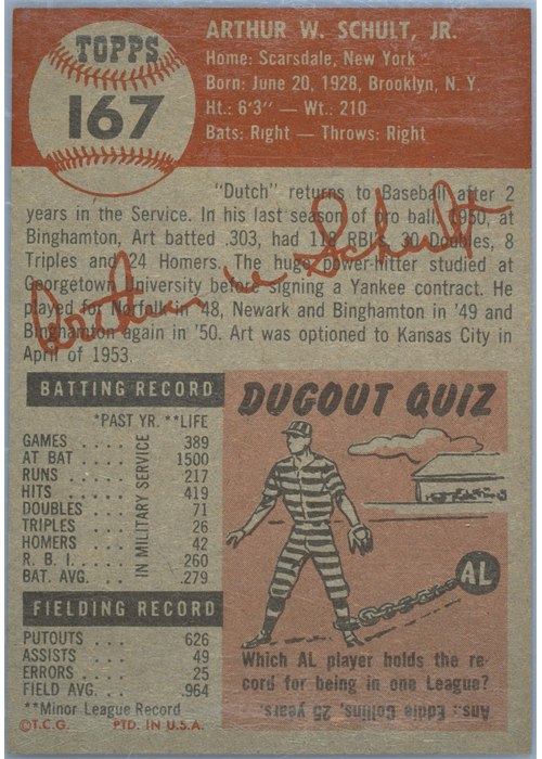 1953 Topps #167 Art Schult card back