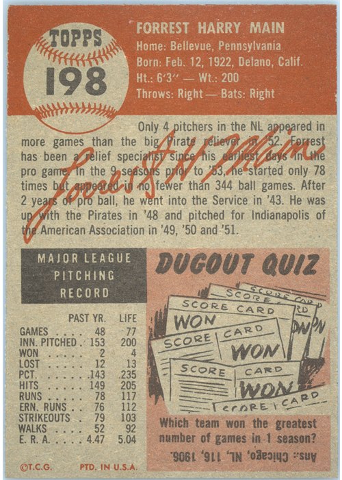 1953 Topps #198 Forrest Main card back