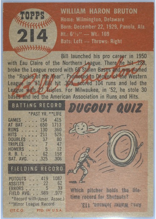 1953 Topps #214 Bill Bruton card back