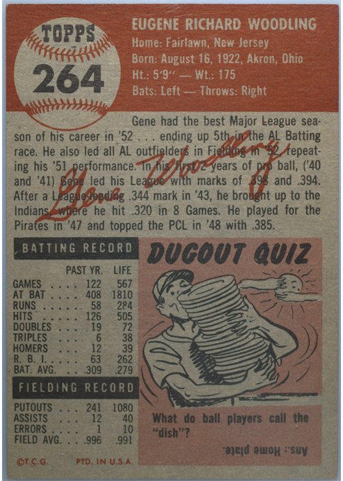 1953 Topps #264 Gene Woodling card back