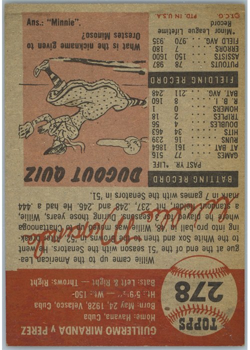 1953 Topps #278 Willy Miranda card back