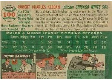 1954 Topps #100 Bob Keegan (back)