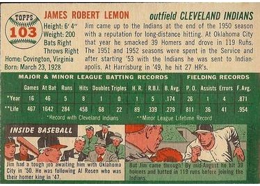 1954 Topps #103 Jim Lemon (back)