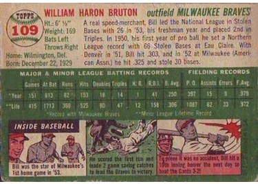 1954 Topps #109 Bill Bruton (back)