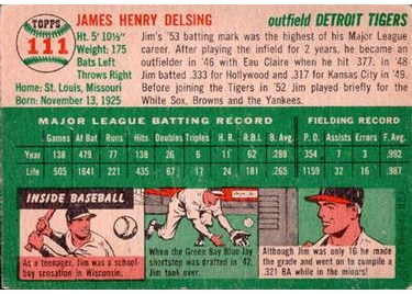 1954 Topps #111 Jim Delsing (back)