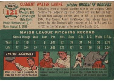 1954 Topps #121 Clem Labine (back)