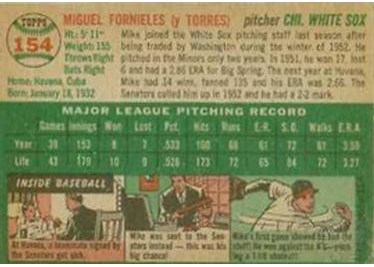 1954 Topps #154 Mike Fornieles (back)