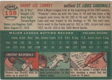 1954 Topps #158 Peanuts Lowrey (back)