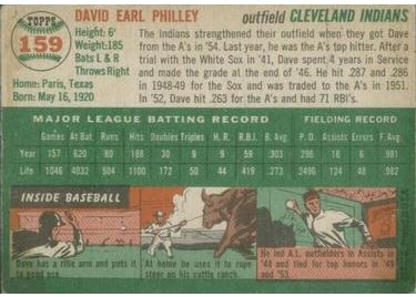 1954 Topps #159 Dave Philley (back)
