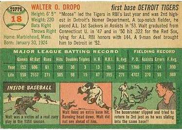 1954 Topps #18 Walt Dropo (back)