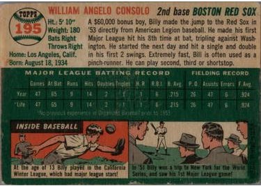 1954 Topps #195 Bill Consolo (back)