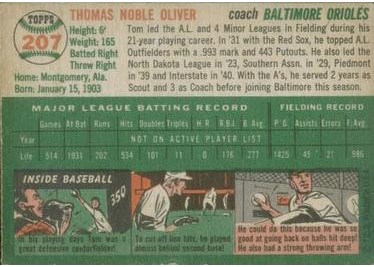 1954 Topps #207 Tom Oliver (back)