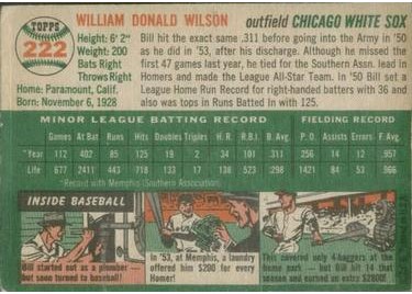 1954 Topps #222 Bill Wilson (back)