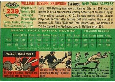 1954 Topps #239 Bill Skowron (back)