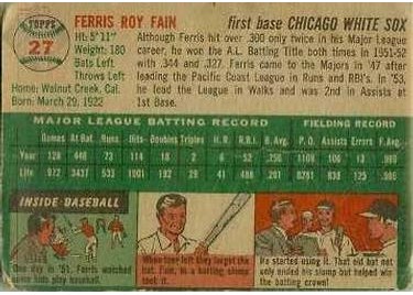 1954 Topps #27 Ferris Fain (back)