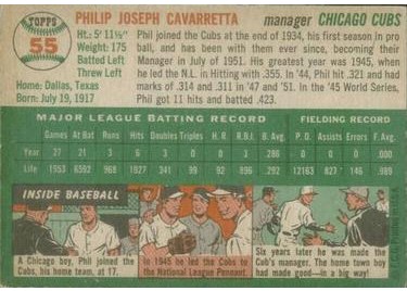 1954 Topps #55 Phil Cavarretta (back)