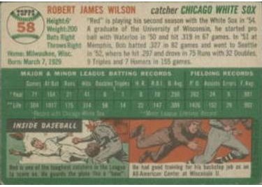 1954 Topps #58 Bob Wilson (back)
