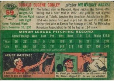 1954 Topps #59 Gene Conley (back)