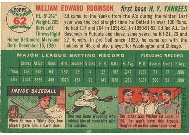 1954 Topps #62 Eddie Robinson (back)