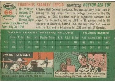 1954 Topps #66 Ted Lepcio (back)