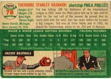 1954 Topps #78 Ted Kazanski (back)