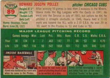 1954 Topps #89 Howie Pollet (back)
