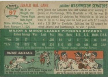 1954 Topps #97 Jerry Lane (back)