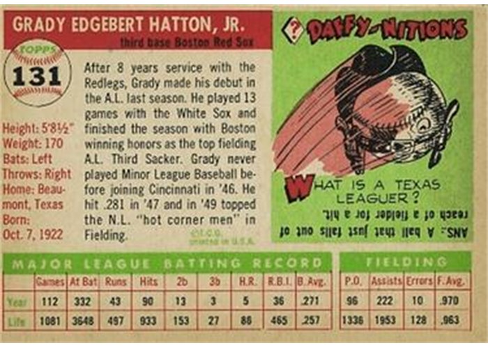 1955 Topps #131 Grady Hatton (back)