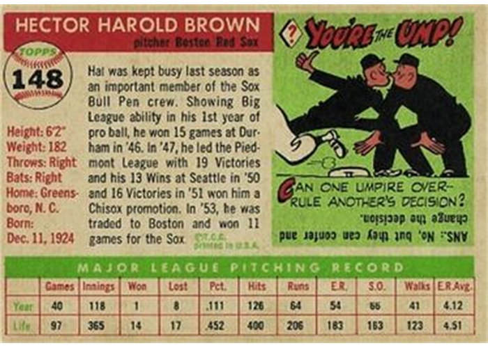 1955 Topps #148 Hal Brown (back)