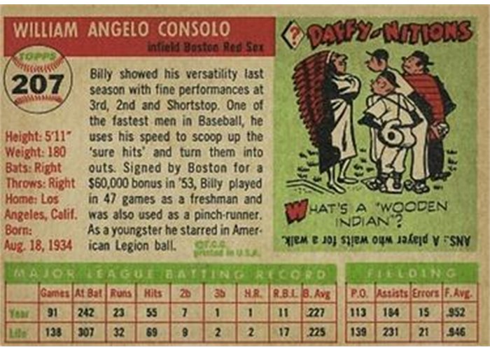 1955 Topps #207 Billy Consolo (back)