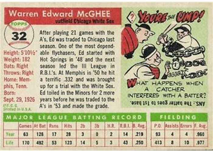 1955 Topps #32 Ed McGhee (back)