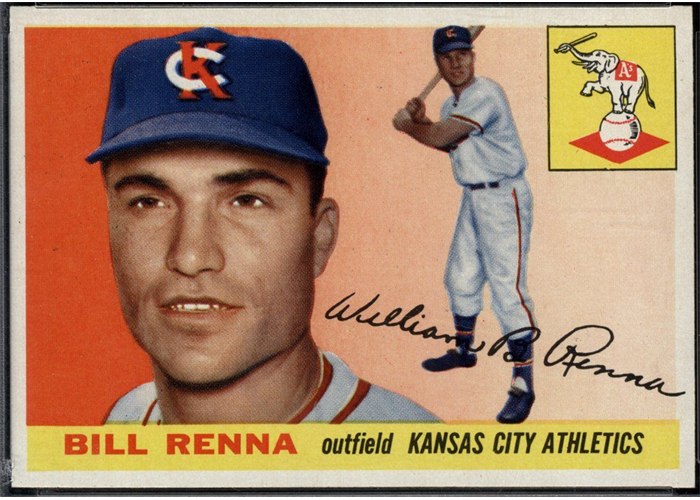 1955 Topps #121 Bill Renna, Kansas City Athletics (front)