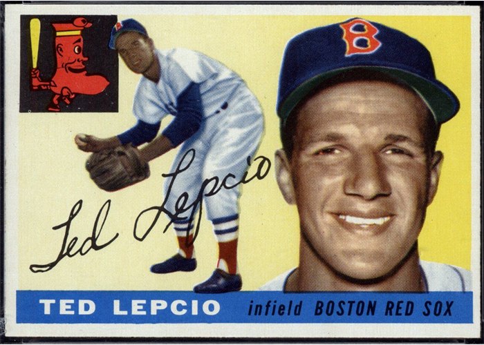 1955 Topps #128 Ted Lepcio, Boston Red Sox (front)
