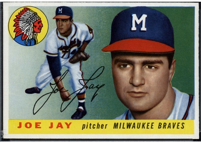 1955 Topps #134 Joey Jay, Milwaukee Braves (front)