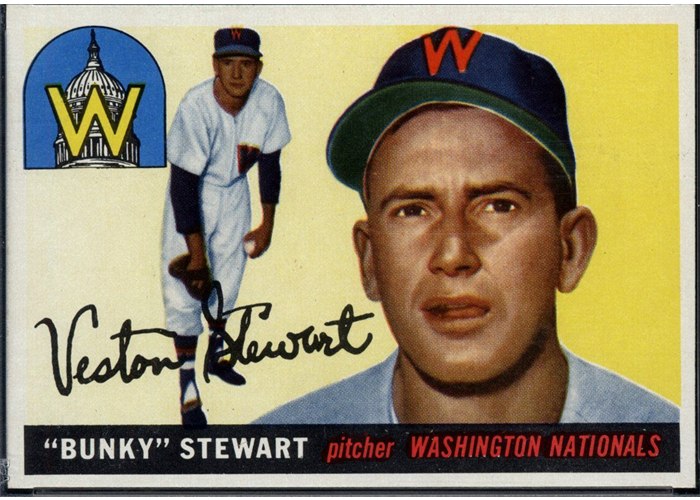 1955 Topps #136 Bunky Stewart, Washington Senators (front)