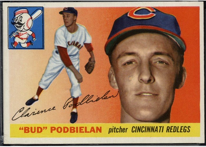 1955 Topps #153 Bud Podbielan, Cincinnati Redlegs (front)