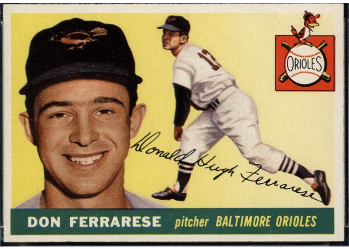 1955 Topps #185 Don Ferrarese, Baltimore Orioles (front)