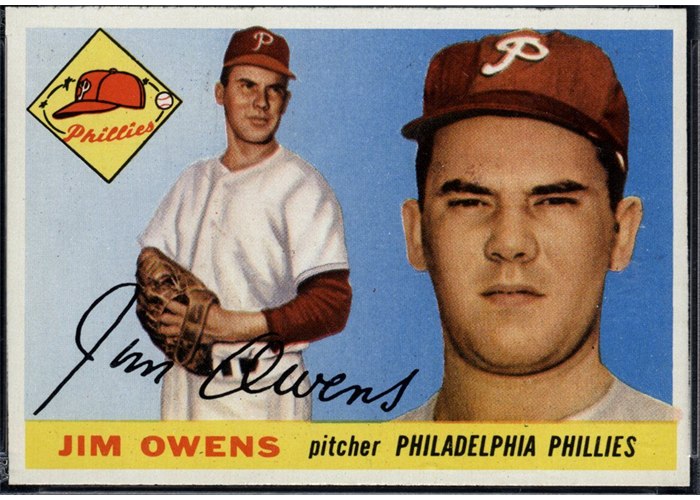 1955 Topps #202 Jim Owens, Philadelphia Phillies (front)