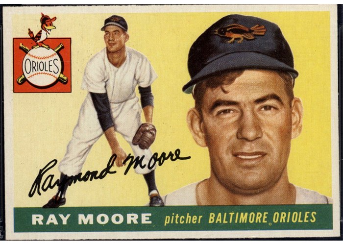 1955 Topps #208 Ray Moore, Baltimore Orioles (front)
