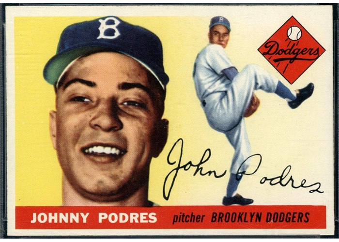 1955 Topps #25 Johnny Podres, Brooklyn Dodgers (front)